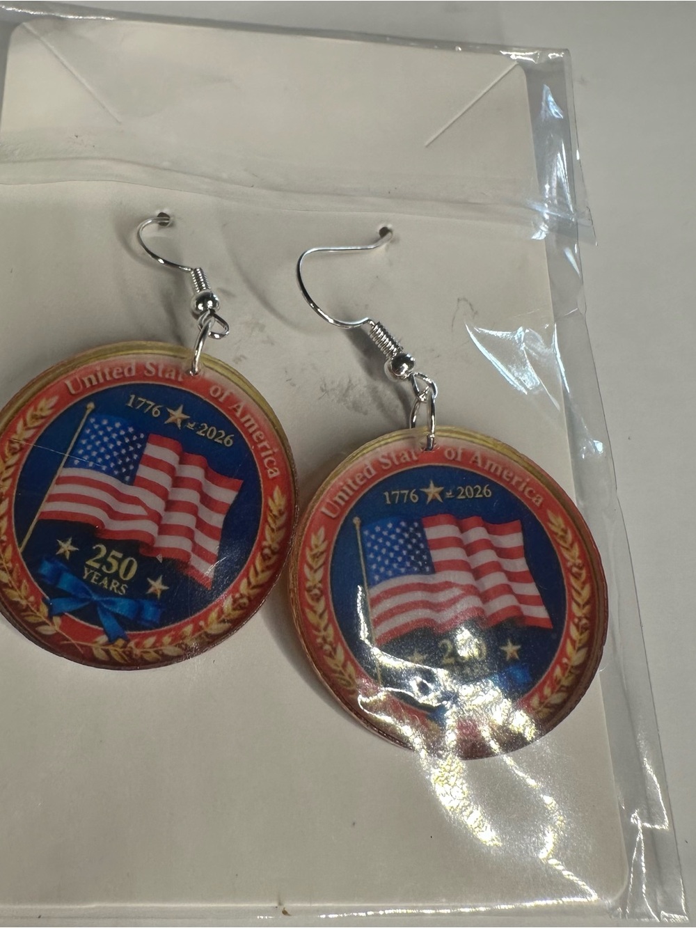 250th Anniversary of the United States Patriotic Flag Earrings - Picture 7 of 7